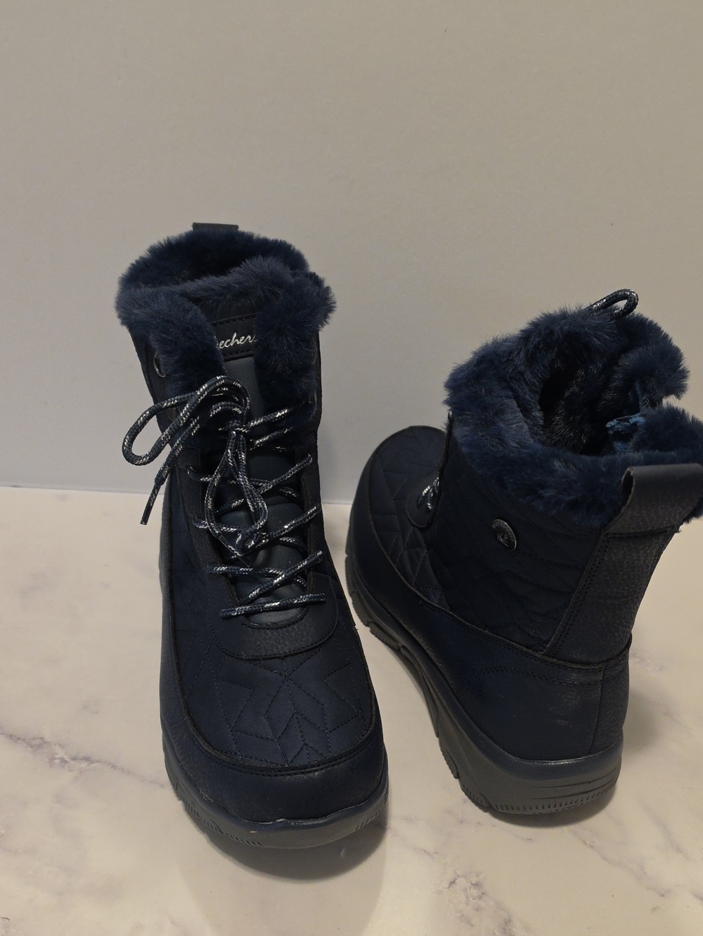 Skechers Women’s Navy Quilted Faux-Fur Winter Boots